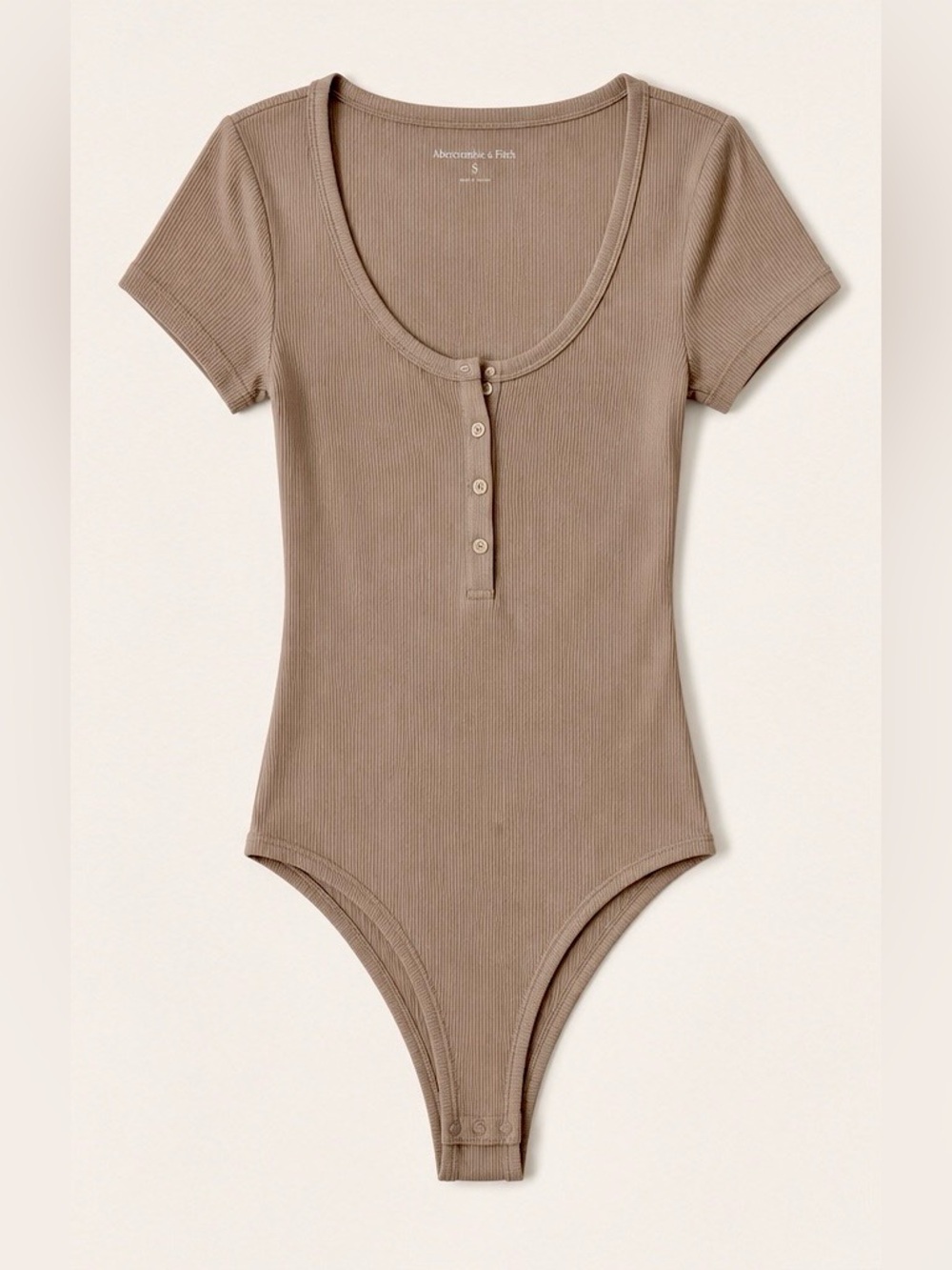 Abercrombie & Fitch Brown Ribbed Henley Short Sleeve Bodysuit